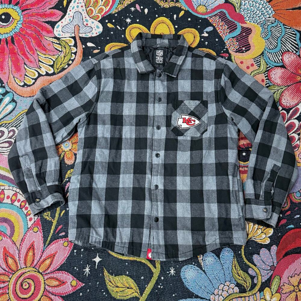 NFL Team Apparel Kansas City Chiefs Flannel Quilted Lined Shacket Shirt Unisex M